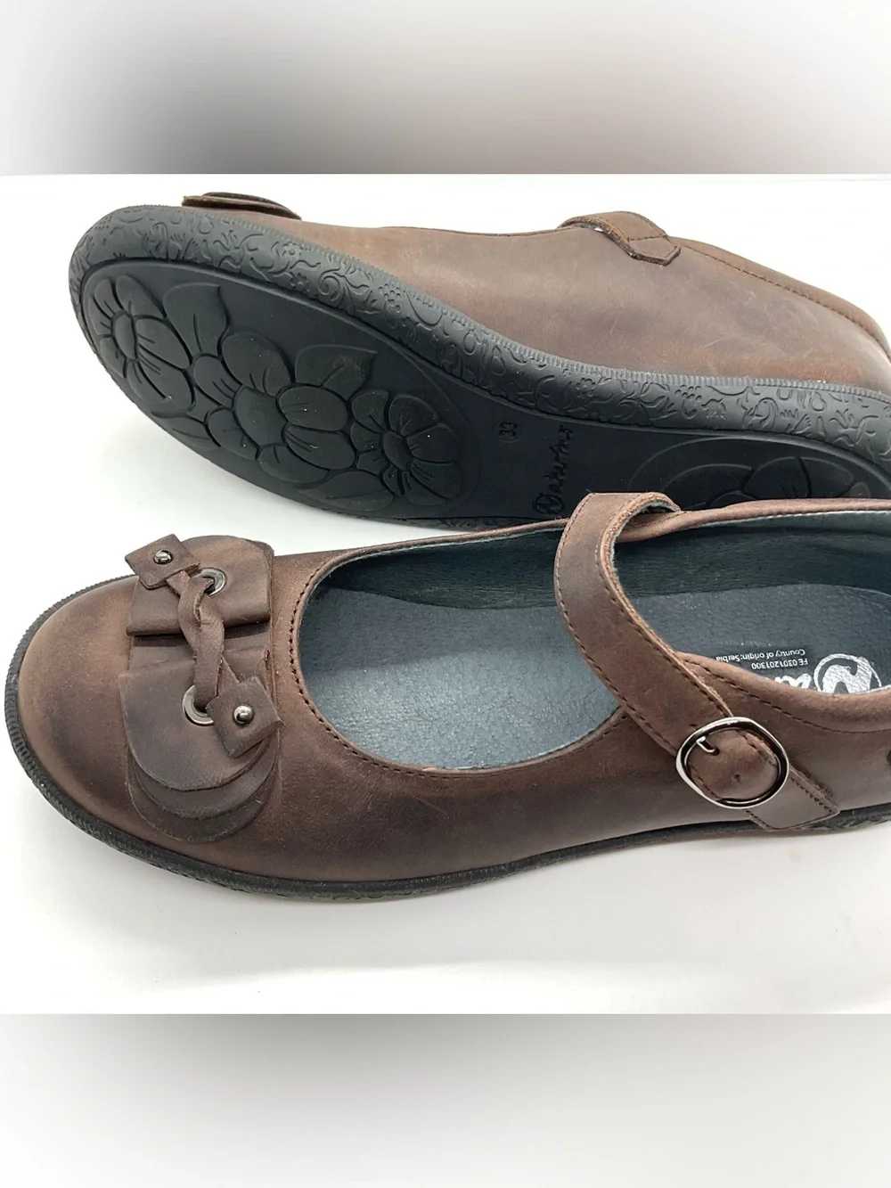 Naturino Brown oily leather Mary Jane Shoes with Knot Accent euro 33